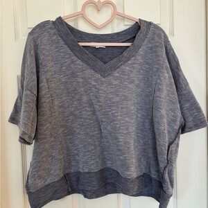 Casual Gray V-Neck Short Sleeve Top